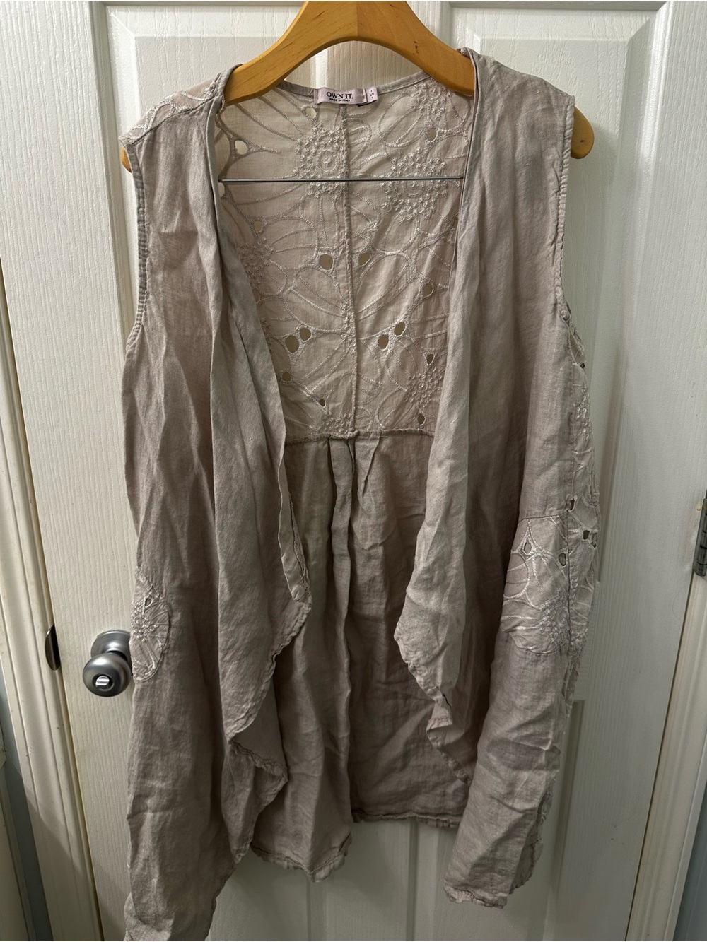 Soft Taupe Embroidered Linen Duster